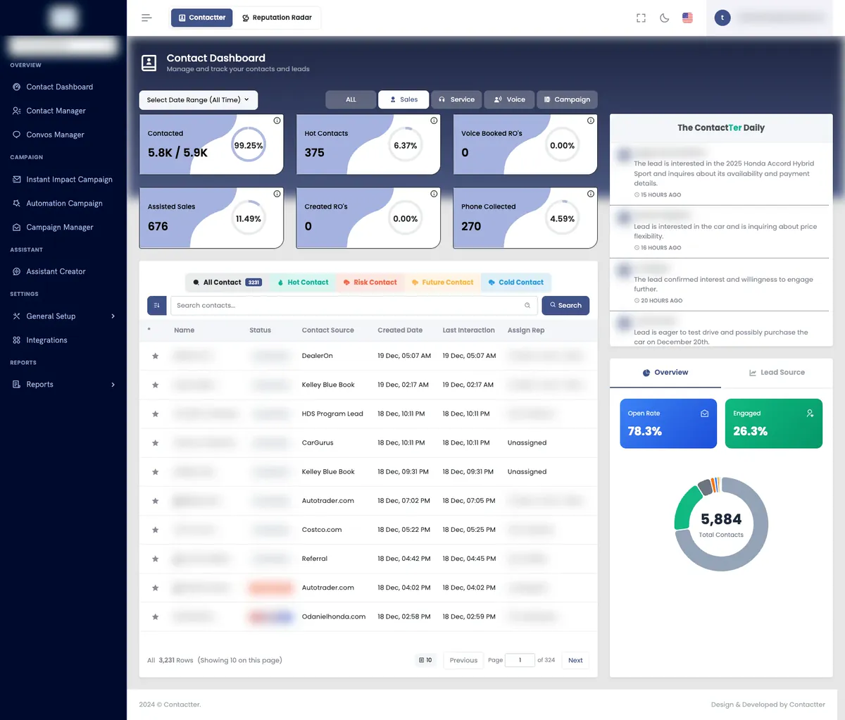 Contactter.ai Dashboard - Contact management and lead tracking